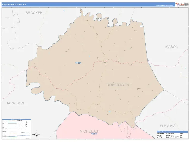 Robertson County, KY ZIP Code Wall Map, ColorCast style