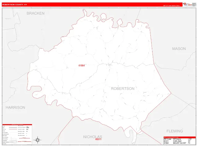 Robertson County, KY ZIP Code Wall Map, RedLine style
