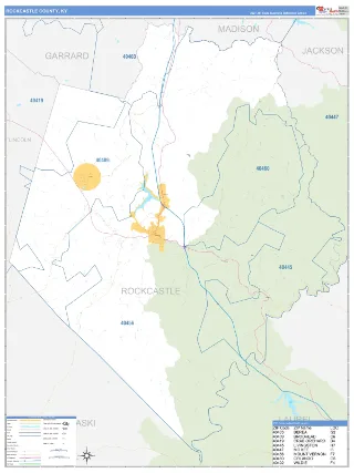 Rockcastle County, KY Business Reference style ZIP Code wall map