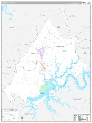 Russell County, KY Classic style ZIP Code wall map