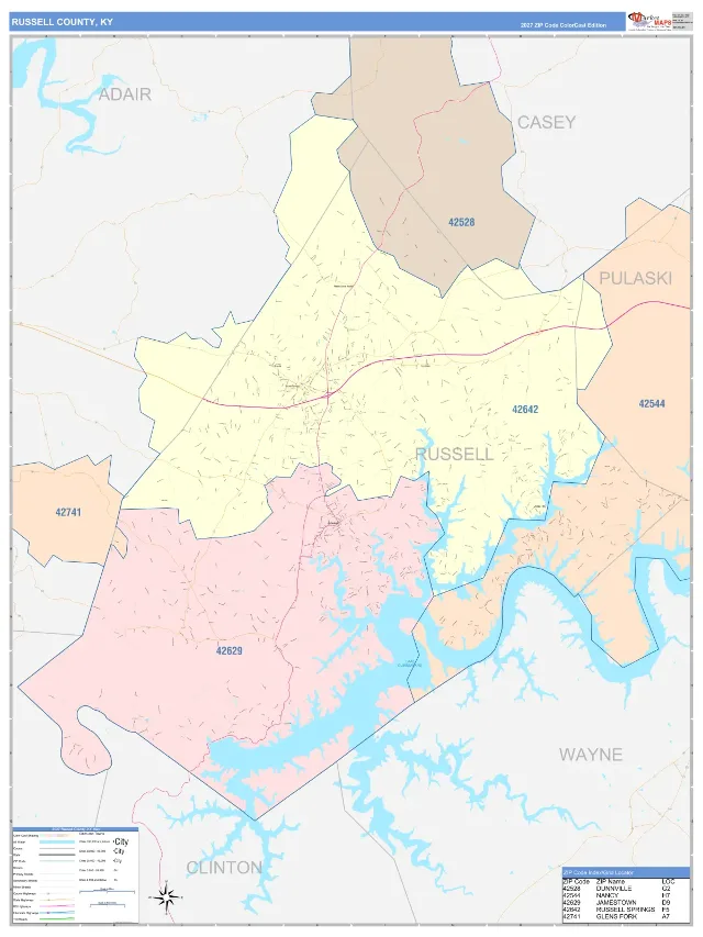 Russell County, KY ZIP Code Wall Map, ColorCast style