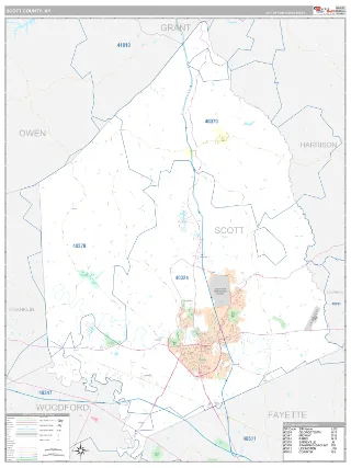 Scott County, KY Classic style ZIP Code wall map