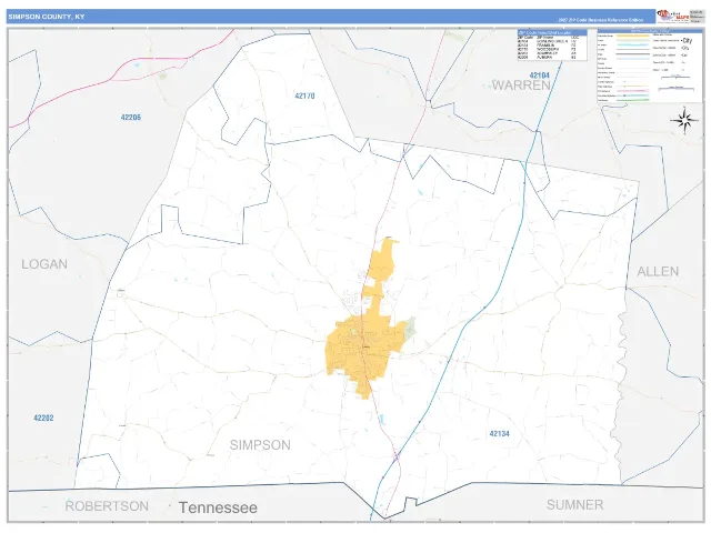 Simpson County, KY ZIP Code Wall Map, Business Reference style