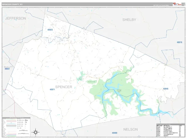 Spencer County, KY ZIP Code Wall Map, Classic style