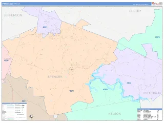Spencer County, KY ColorCast style ZIP Code wall map