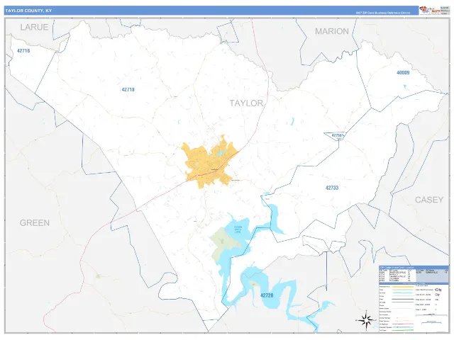 Taylor County, KY ZIP Code Wall Map, Business Reference style