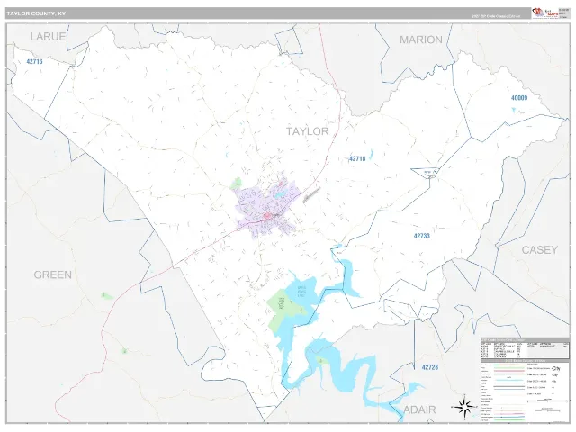 Taylor County, KY ZIP Code Wall Map, Classic style