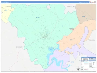 Taylor County, KY ColorCast style ZIP Code wall map