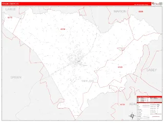 Taylor County, KY RedLine style ZIP Code wall map