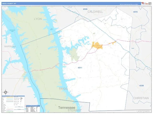 Trigg County, KY ZIP Code Wall Map, Business Reference style