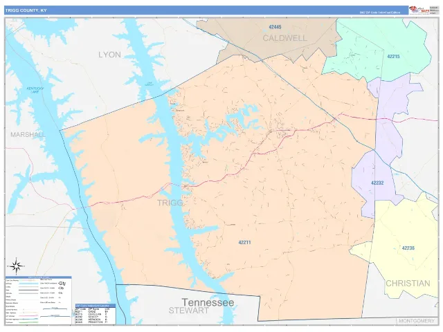 Trigg County, KY ZIP Code Wall Map, ColorCast style