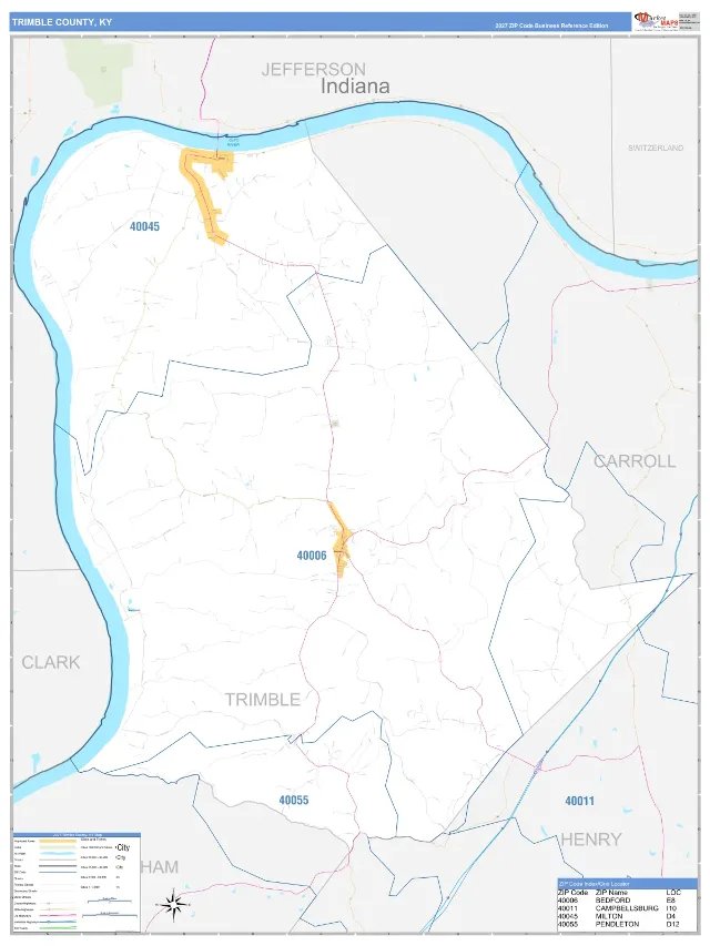 Trimble County, KY ZIP Code Wall Map, Business Reference style