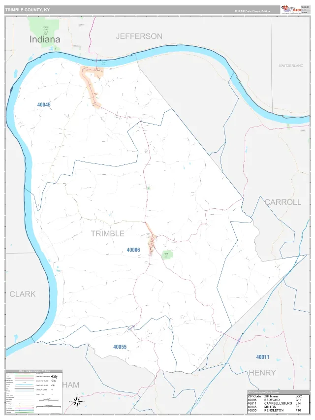 Trimble County, KY ZIP Code Wall Map, Classic style
