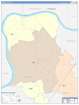 Trimble County, KY ColorCast style ZIP Code wall map