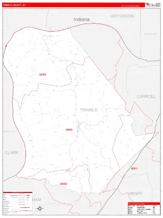 Trimble County, KY RedLine style ZIP Code wall map