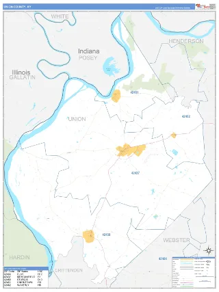 Union County, KY Business Reference style ZIP Code wall map