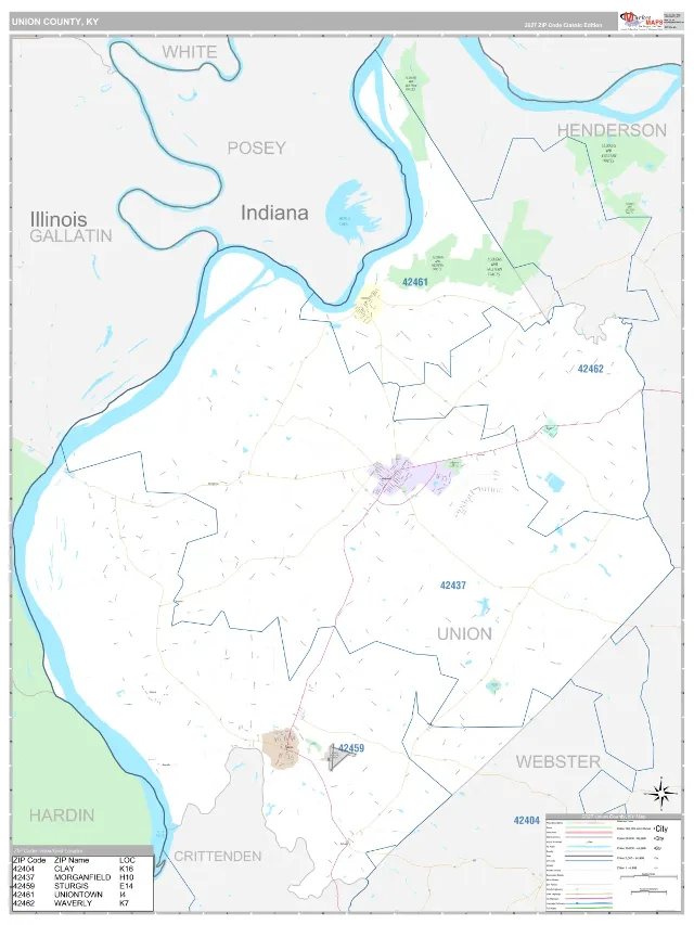 Union County, KY ZIP Code Wall Map, Classic style