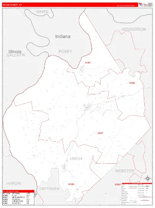 Union County, KY RedLine style ZIP Code wall map