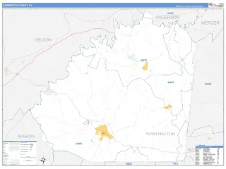 Washington County, KY Business Reference style ZIP Code wall map