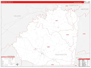 Washington County, KY RedLine style ZIP Code wall map