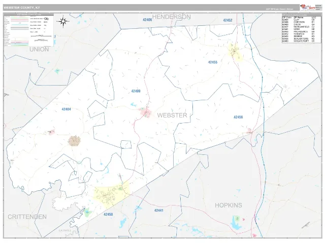 Webster County, KY ZIP Code Wall Map, Classic style
