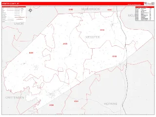 Webster County, KY RedLine style ZIP Code wall map