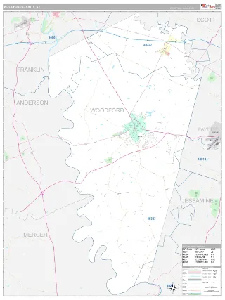 Woodford County, KY Classic style ZIP Code wall map