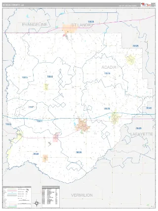 Acadia County, LA Classic style ZIP Code wall map