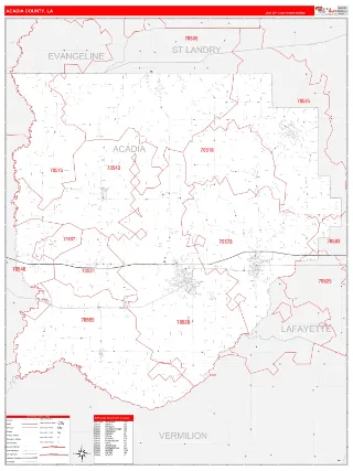 Acadia County, LA RedLine style ZIP Code wall map