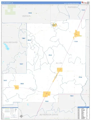 Allen County, LA Business Reference style ZIP Code wall map