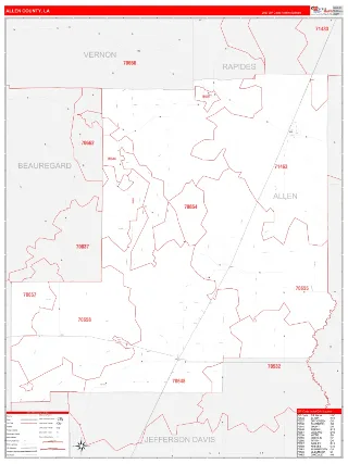 Allen County, LA RedLine style ZIP Code wall map