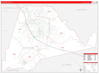 Ascension County, LA RedLine style ZIP Code wall map