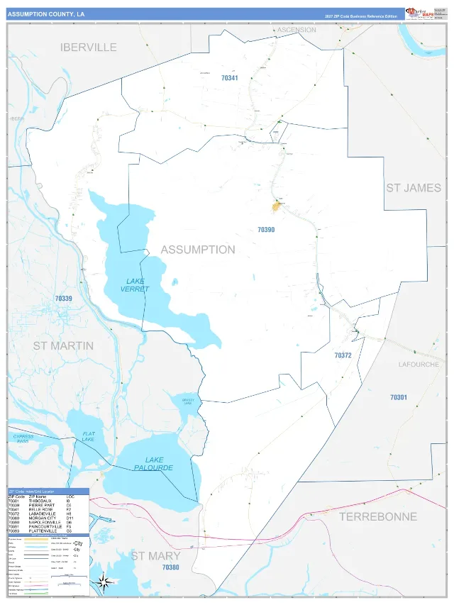 Assumption County, LA ZIP Code Wall Map, Business Reference style