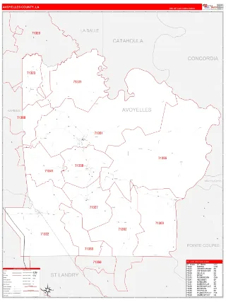 Avoyelles County, LA RedLine style ZIP Code wall map
