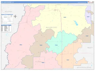 Beauregard County, LA ColorCast style ZIP Code wall map