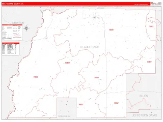 Beauregard County, LA RedLine style ZIP Code wall map