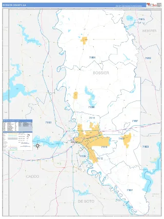 Bossier County, LA Business Reference style ZIP Code wall map