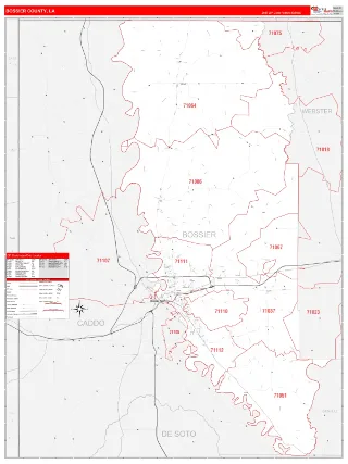 Bossier County, LA RedLine style ZIP Code wall map