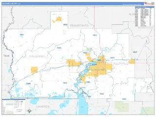 Calcasieu County, LA Business Reference style ZIP Code wall map