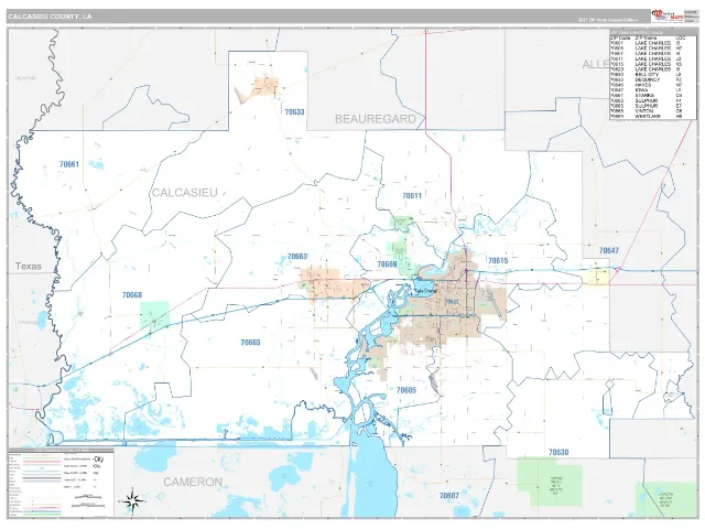 Calcasieu County, LA ZIP Code Wall Map, Classic style