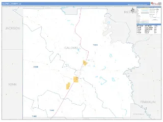Caldwell County, LA Business Reference style ZIP Code wall map