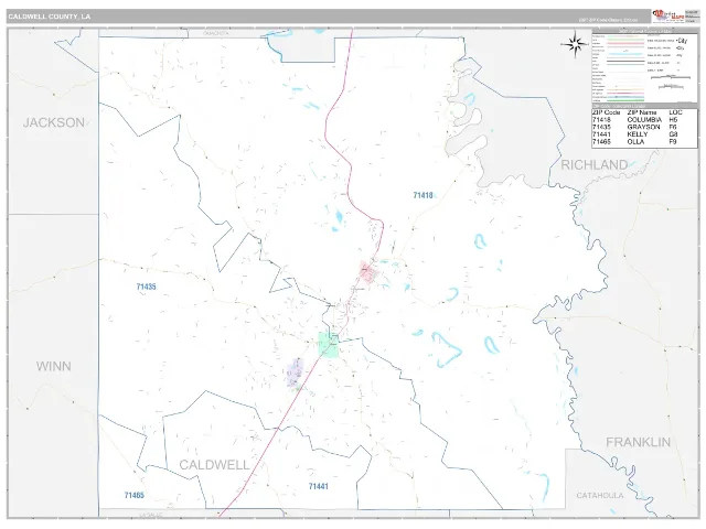 Caldwell County, LA ZIP Code Wall Map, Classic style