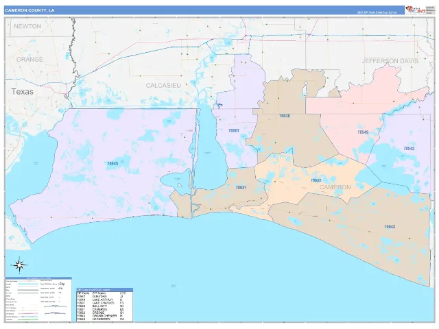 Cameron County, LA ZIP Code Wall Map, ColorCast style