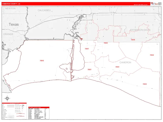 Cameron County, LA ZIP Code Wall Map, RedLine style