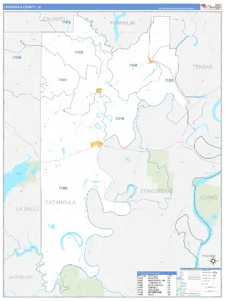 Catahoula County, LA Business Reference style ZIP Code wall map