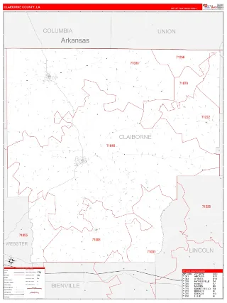 Claiborne County, LA RedLine style ZIP Code wall map