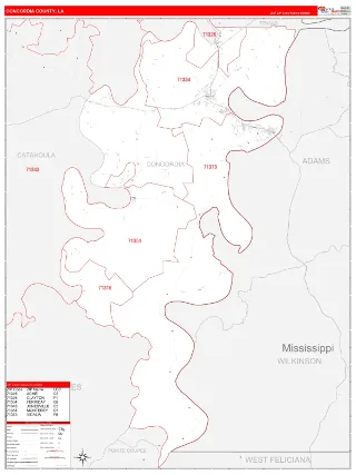 Concordia County, LA RedLine style ZIP Code wall map