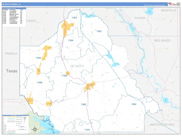 DeSoto County, LA ZIP Code Wall Map, Business Reference style