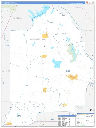 Evangeline County, LA Business Reference style ZIP Code wall map