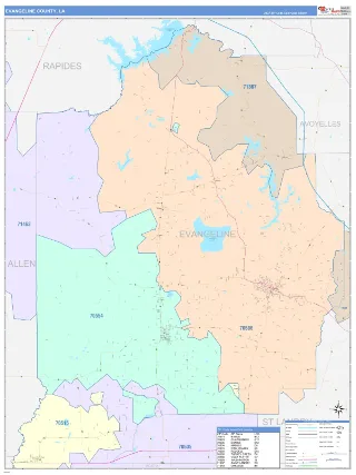 Evangeline County, LA ColorCast style ZIP Code wall map
